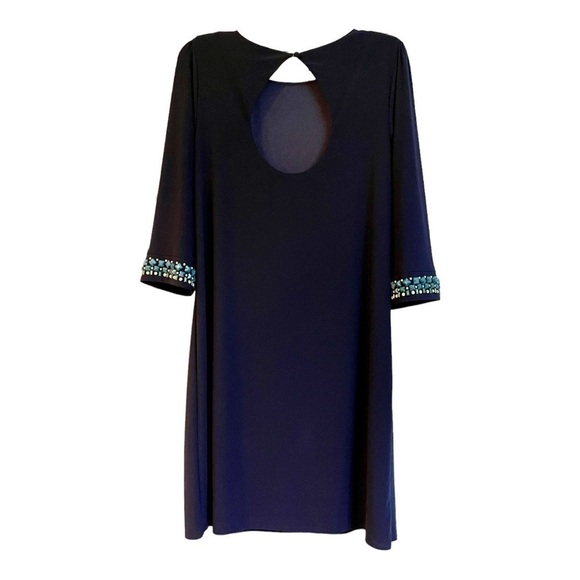 LAUNDRY by SHELLI SEGAL, LOS ANGELES, NAVY BLUE, LINED SHIFT. 3/4 SLEEVE.SIZE 10 - Picture 2 of 7